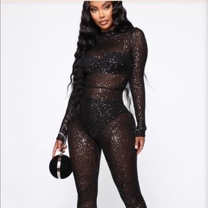 Black sequin jumpsuit size Large (BRAND NEW!)